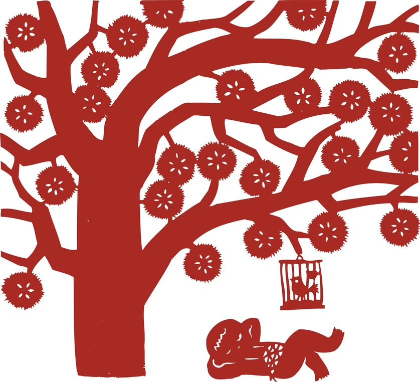 中国风中式传统喜庆民俗人物动物窗花剪纸插画边框AI矢量PNG素材【2610】